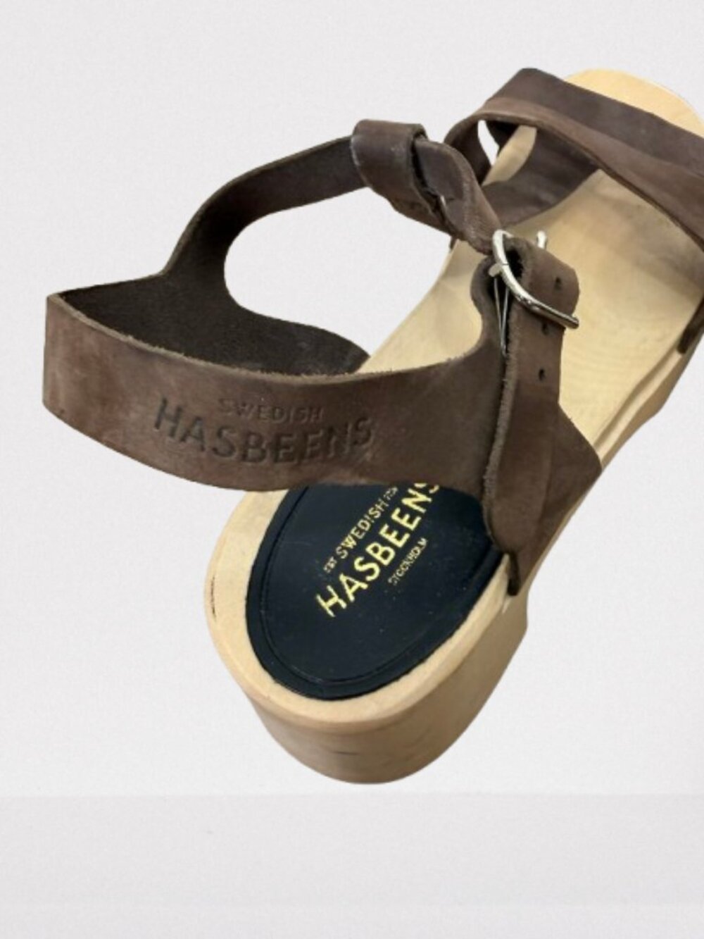 Swedish Hasbeens Brown Birgit Leather Clog Sandals Size EU 39/US 9 - Picture 6 of 11